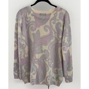 PURE Collection 100% Cashmere Pastel Paisley Print Sweater Size 2 Luxury Rt $260